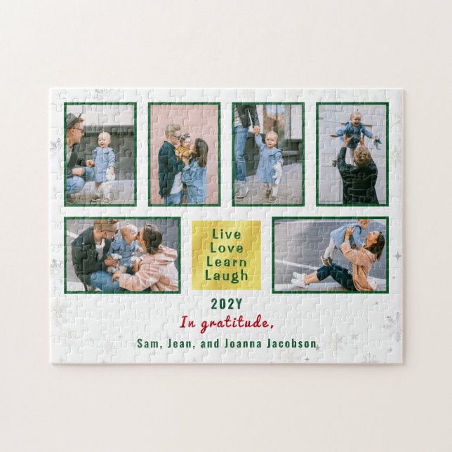 Photo Collage 6 Img Live Love Learn Laugh White Jigsaw Puzzle (Horizontal)