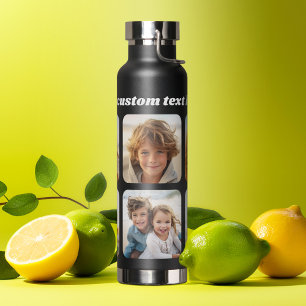 Photo Collage - 6 Photos Collage Custom Text Water Bottle