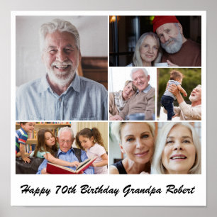 Photo Collage 6 Picture Grid Custom Square White Poster