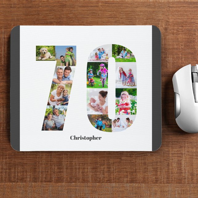 Photo Collage 70th Birthday Number 70 Personalised Mouse Mat (Creator Uploaded)