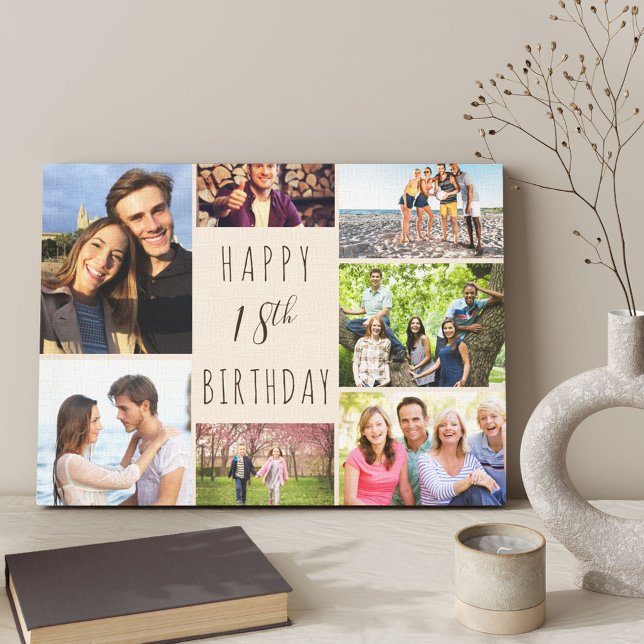 Photo Collage 7 Picture Beige Brown 18th Birthday Canvas Print (Creator Uploaded)
