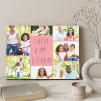Photo Collage 7 Picture Coral Pink 60th Birthday