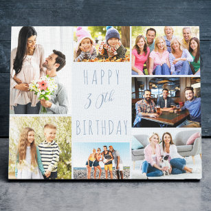 Photo Collage 7 Picture Dusty Blue 30th Birthday Canvas Print