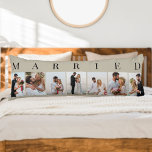 Photo Collage 7 Picture Natural and Black MARRIED Body Cushion<br><div class="desc">Custom wedding photo body pillow with MARRIED printed in elegant typography. The design has a neutral colour palette of natural and black - which you can edit to suit your home decor. (Message me if you need assistance.) The photo template is set up for you to add 7 of your...</div>