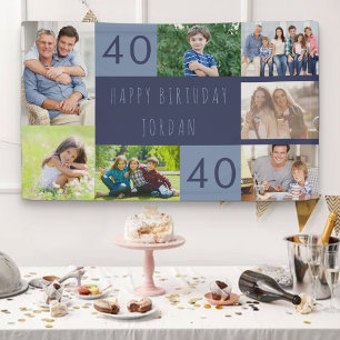 Photo Collage 7 Picture Personalised 40th Birthday Banner