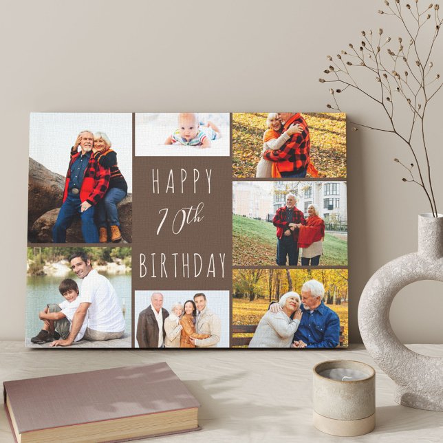 Photo Collage 7 Picture Warm Brown 70th Birthday Canvas Print (Creator Uploaded)