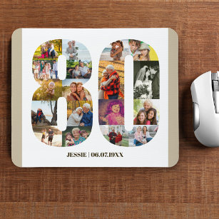 Photo Collage 80th Birthday Number 80 Custom Mouse Mat