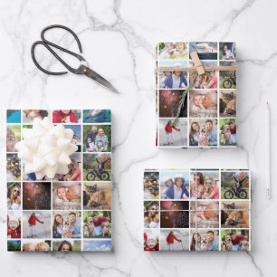 Photo Collage 88 Square Pictures Wrapping Paper Sheet
