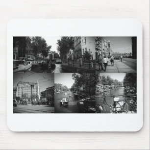 Photo collage Amsterdam 1 in black and white Mouse Mat