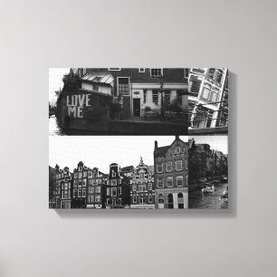 Photo collage Amsterdam 3 in black and white Canvas Print