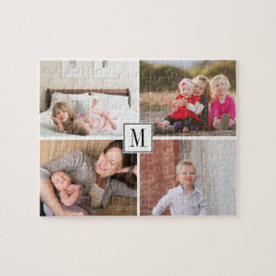 Photo collage and monogram four family photos jigsaw puzzle