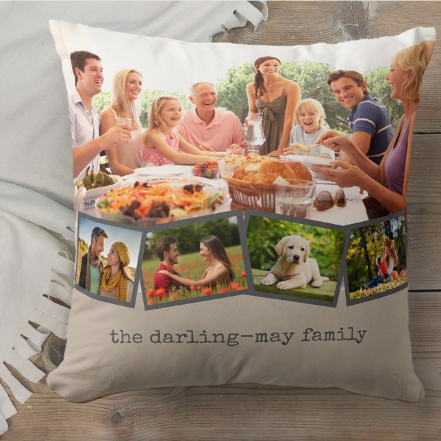 Photo Collage and ZigZag Photo Strip Mushroom Grey Cushion (Creator Uploaded)