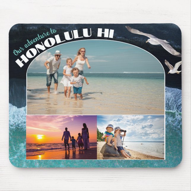Photo Collage | ANY Beach Destination Vacation Mouse Mat (Front)