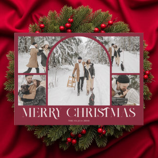 Photo Collage Arch Merry Christmas Vintage Holiday Card