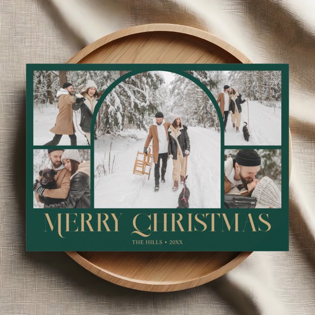 Photo Collage Arch Merry Christmas Vintage Holiday Card (Creator Uploaded)