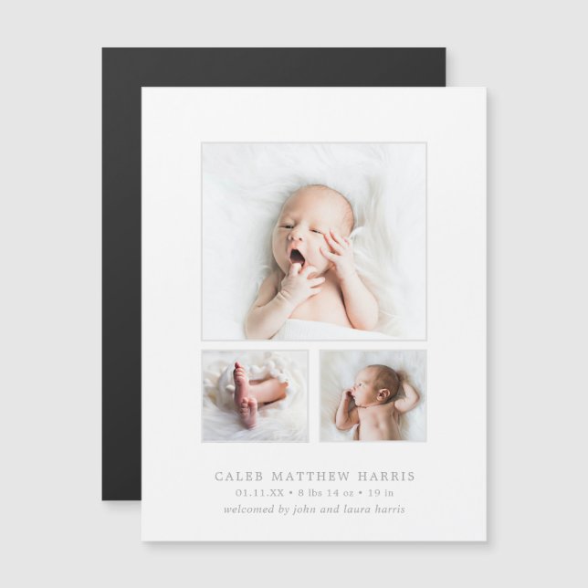 Photo Collage Baby Boy Birth Announcement Magnet (Front/Back)