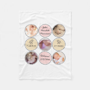 Photo Collage Baby Girl Name, birth stats and duck Fleece Blanket