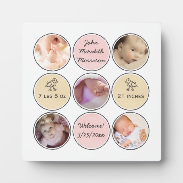 Photo Collage Baby Girl Name, birth stats and duck Plaque (Front)
