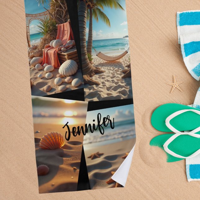 Photo collage beach life seashell beach towel (Creator Uploaded)