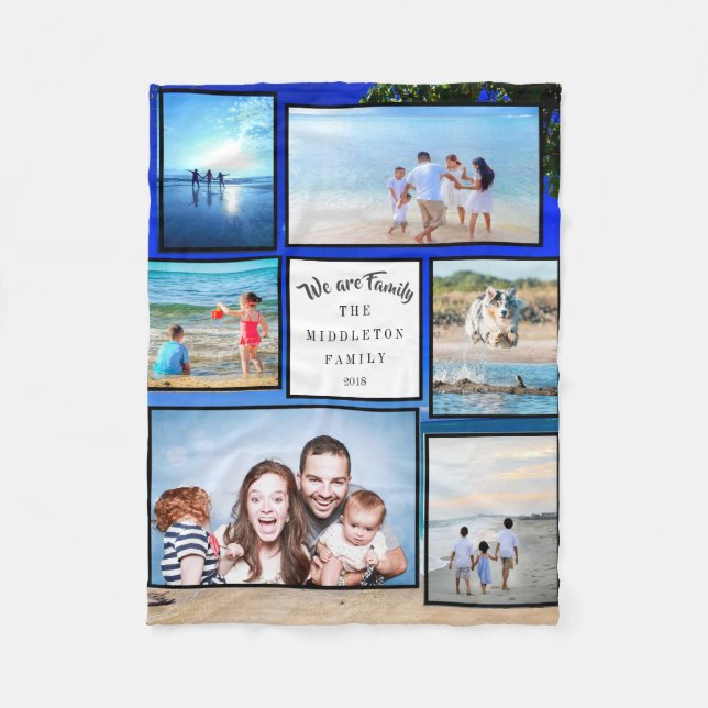 Photo Collage Beach We are Family Fleece Blanket (Front)