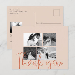 Photo Collage Beige Elegant Wedding Thank You Postcard