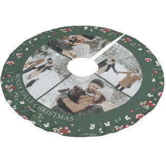 Photo Collage Berry Pattern Green Brushed Polyester Tree Skirt