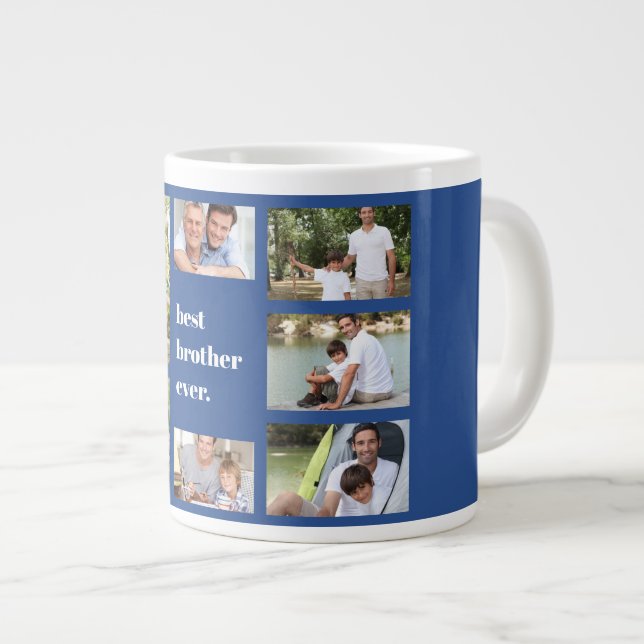 Photo Collage Best Brother Ever Blue and White Large Coffee Mug (Front Right)