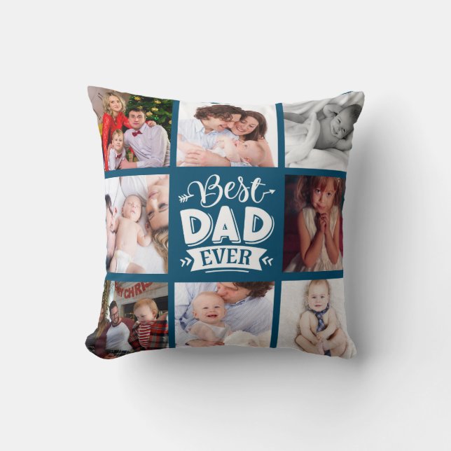Photo Collage BEST DAD EVER Fathers Day Gift Cushion (Front)
