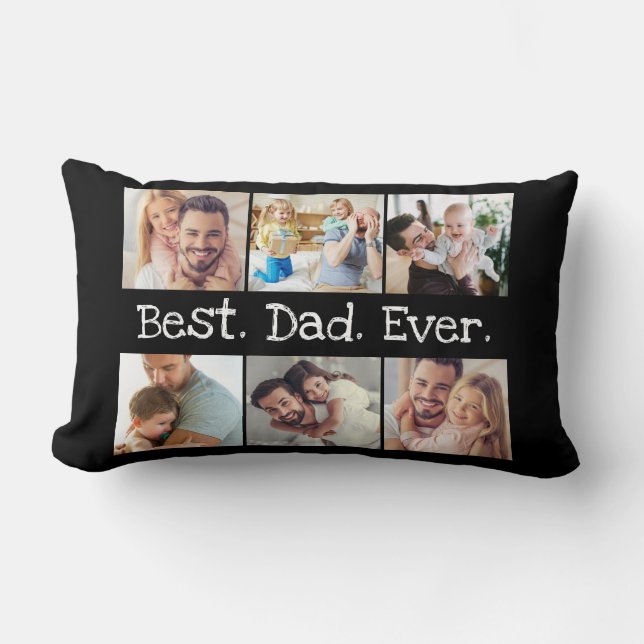 Photo Collage Best Dad Ever in Black and White  Lumbar Cushion (Front)