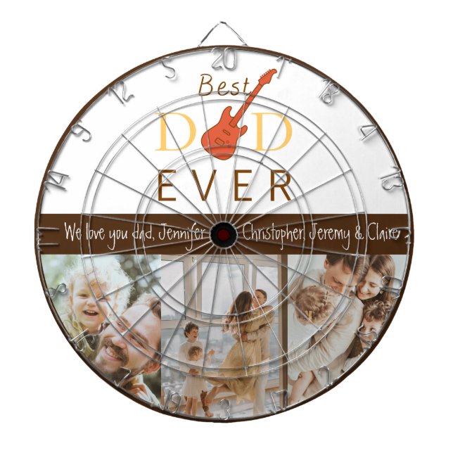 Photo Collage Best Dad Ever Modern Fathers Day Dartboard (Front)