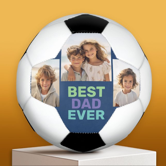 Photo Collage - Best Dad Ever - Whimsical Blue Football (Custom Soccer Ball)