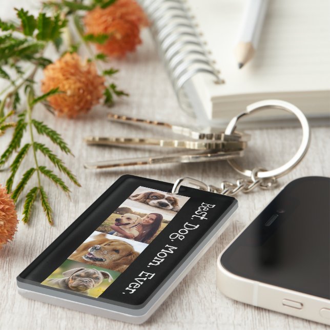 Photo Collage Best Dog Mum Ever Fun Black White Key Ring (Front Right)