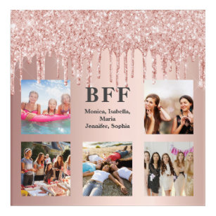 Photo collage best friends glitter rose gold pink acrylic print