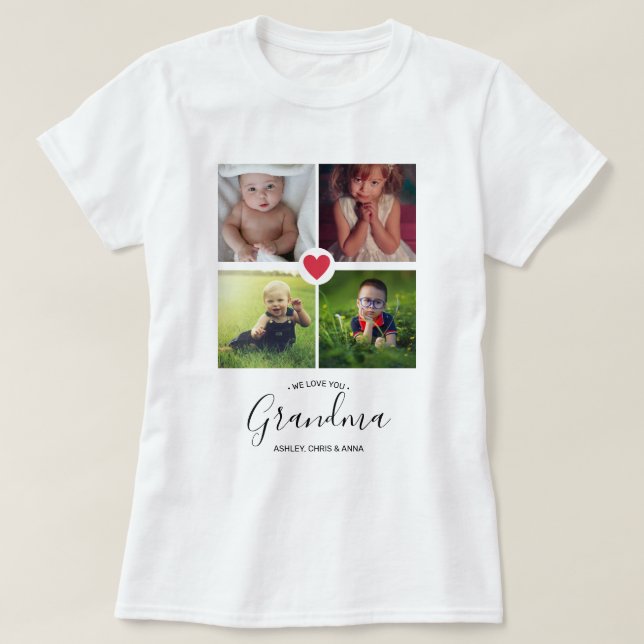 Photo Collage Best Grandma Personalised Custom T-Shirt (Design Front)