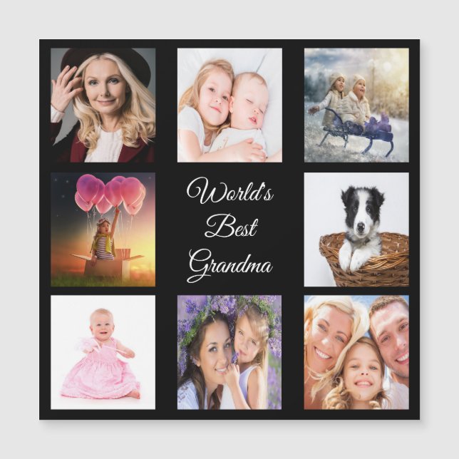 Photo collage best grandma world black magnet (Front)