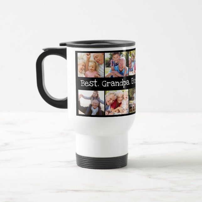 Photo Collage Best Grandpa Ever in Black and White Travel Mug (Left)