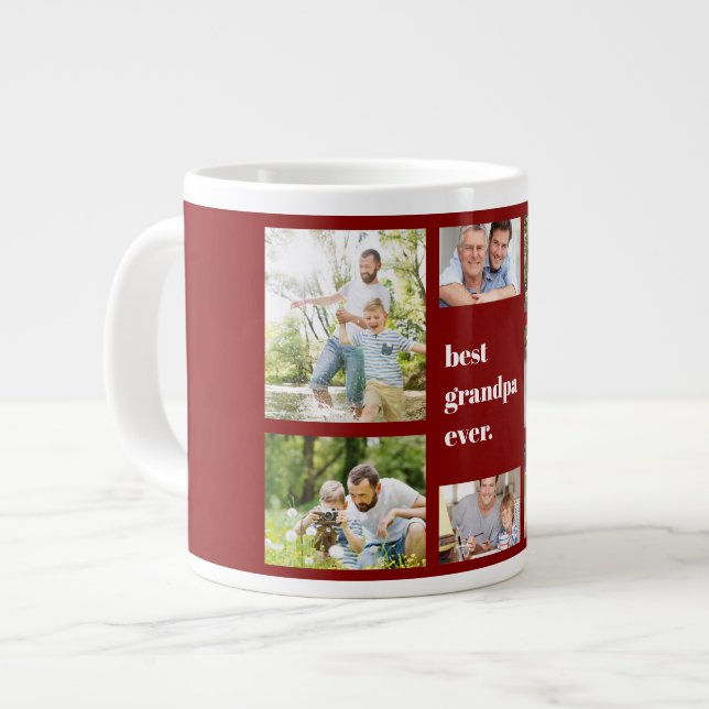 Photo Collage Best Grandpa Ever Maroon and White Large Coffee Mug (Front Left)