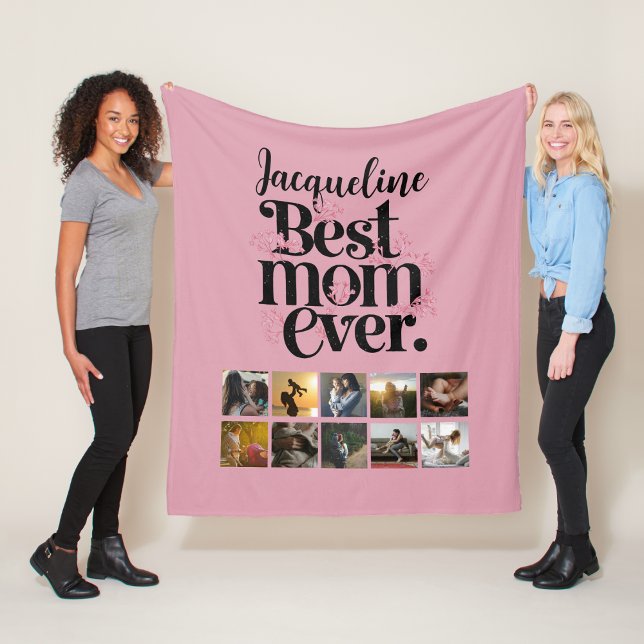Photo Collage Best Mum Ever Retro Typography Fleece Blanket (Photo Collage Best Mom Ever Retro Typography Fleece Blanket
)