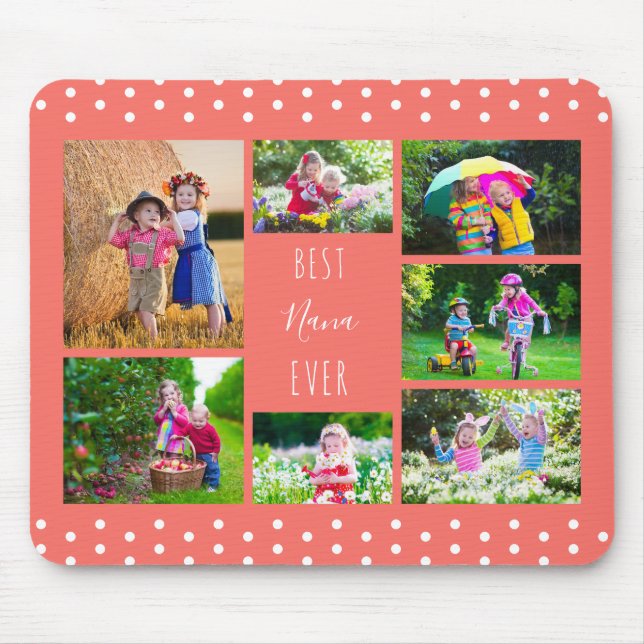 Photo Collage Best Nana Ever Coral Mouse Mat (Front)