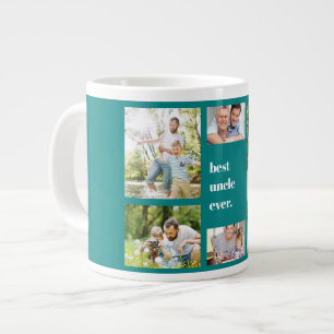Photo Collage Best Uncle Ever Teal and White Large Coffee Mug