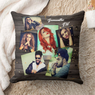 Photo collage besties wood 6 photo family images cushion