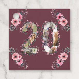 Photo Collage Big 20th Birthday Girl Pink Flower Favour Tags