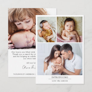 Photo Collage Birth Stats New Baby Thank You Card