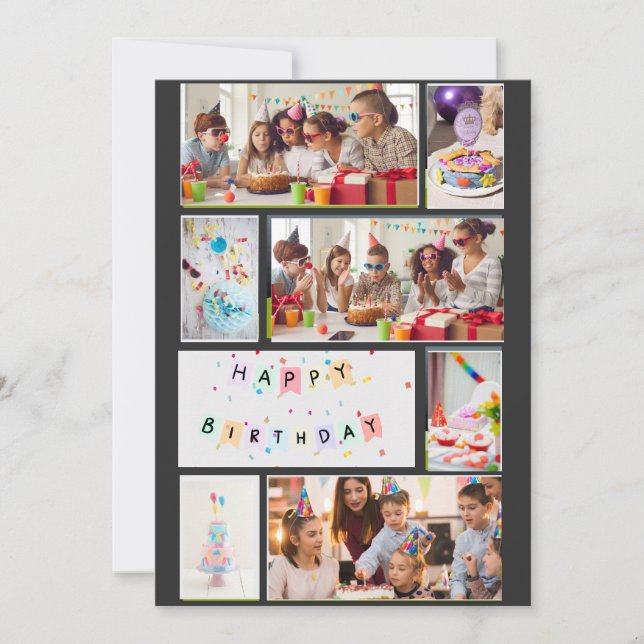 Photo Collage Birthday Card - Grey Black 7 Frames (Front)