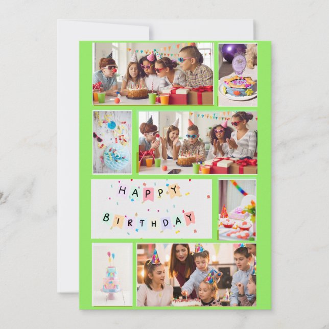 Photo Collage Birthday Card - Neon Green 7 Frames (Front)