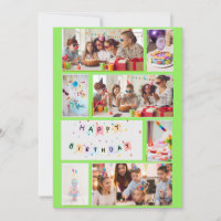 Photo Collage Birthday Card - Neon Green 7 Frames