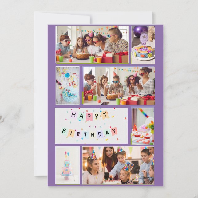Photo Collage Birthday Card - Purple 7 Frames (Front)
