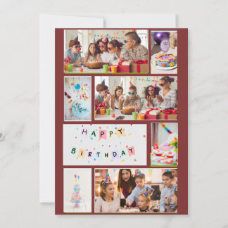 Photo Collage Birthday Card - Red with 7 Frames