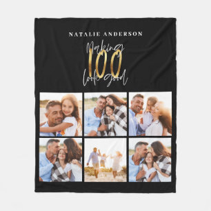 Photo collage black and gold 0th birthday fleece b