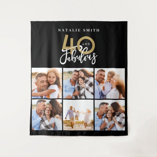 Photo collage black and gold 40 and fabulous tapestry (Front)